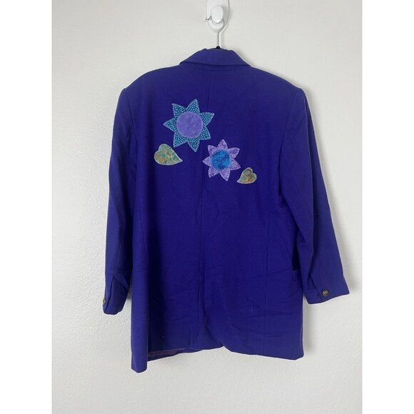 Radcliffe Vintage Purple Wool Funky Patchwork Embroidered Button Blazer Coat 16 - Picture 2 of 13